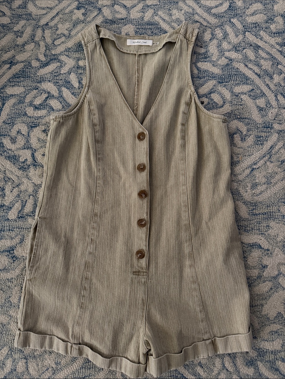 Mustard Seed khaki Sleeveless Button-Front Romper